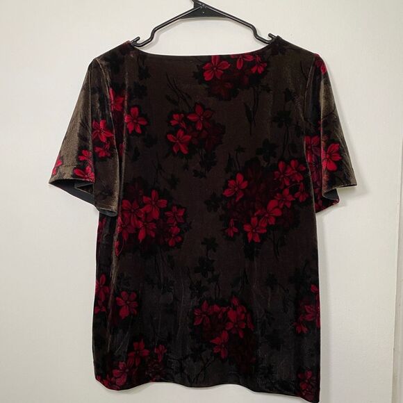 Ann Taylor Crocus Brown Pink Floral Velvet Velour Short Flutter Sleeve Top Sz S - Picture 3 of 5